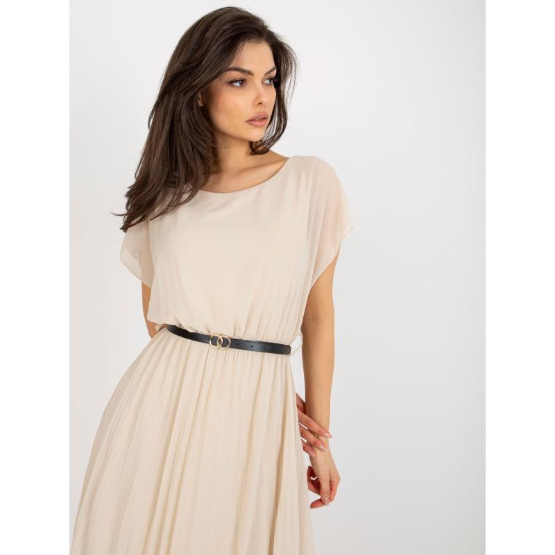 Dámské šaty s plisováním midi rozšířené ERVINA béžové  