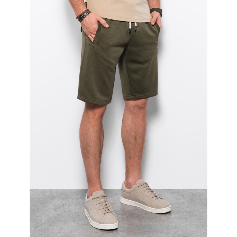 Férfi rövidnadrág zsebekkel V16 OM-SRBS-0109 sötét olajzöld színű