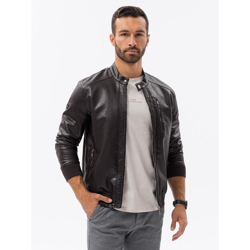 Férfi műbőr dzseki V1 OM-JAFL-0109 sötétbarna