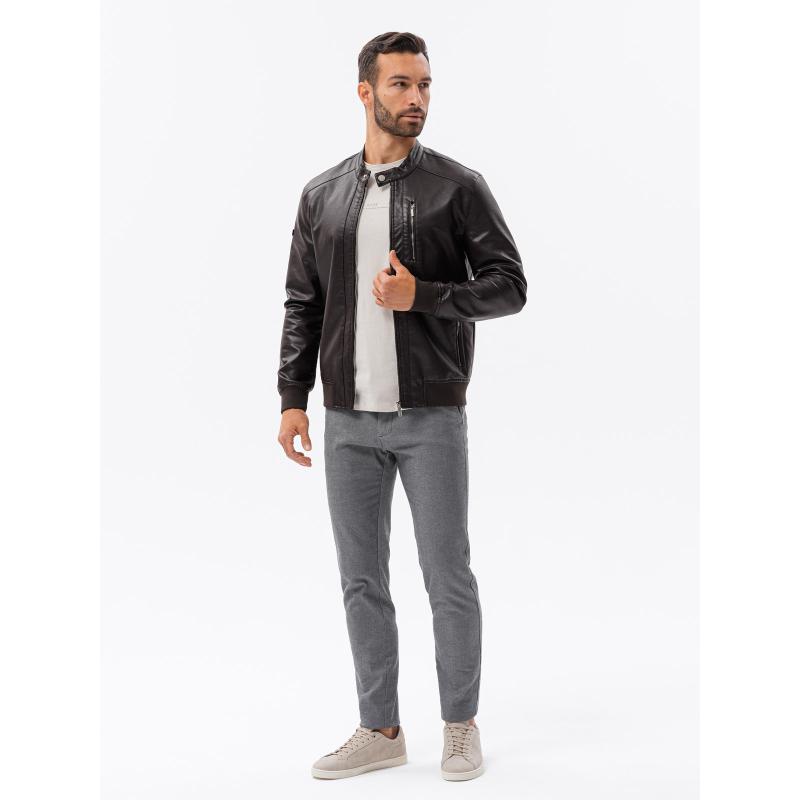 Férfi műbőr dzseki V1 OM-JAFL-0109 sötétbarna