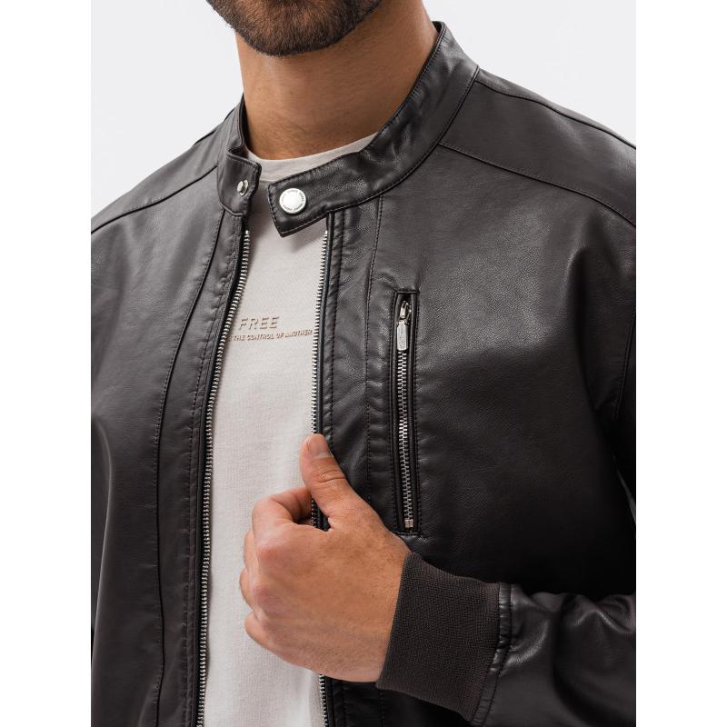 Férfi műbőr dzseki V1 OM-JAFL-0109 sötétbarna