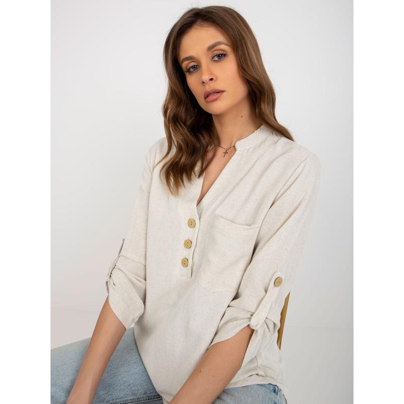 Dámská halenka s kapsičkou RUE PARIS světle béžová 