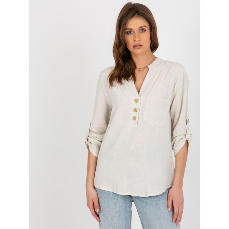 Dámská halenka s kapsičkou RUE PARIS světle béžová 