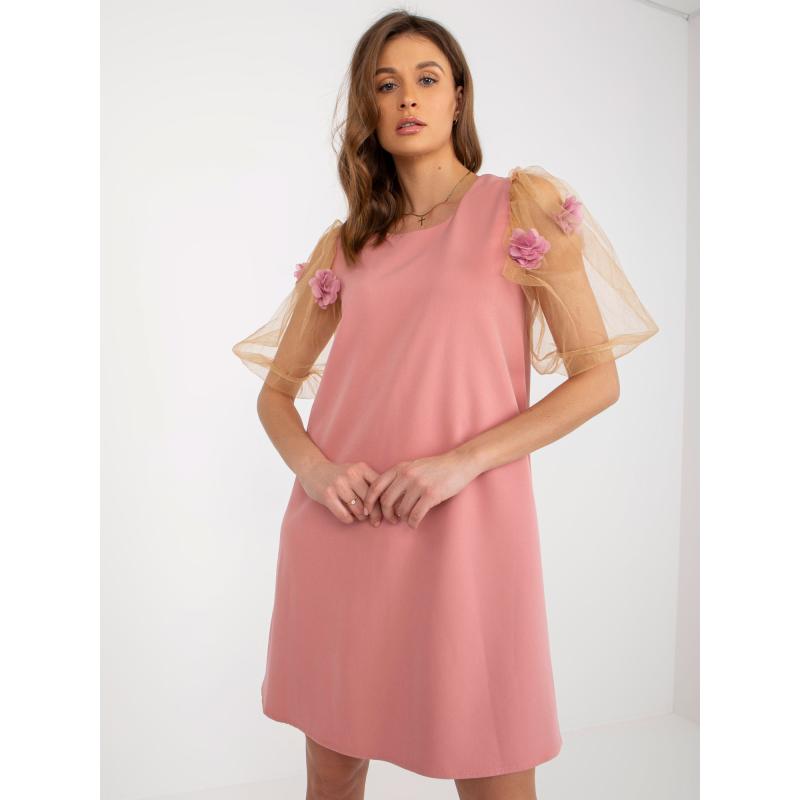 Női térdig érő ruha TADEA rózsaszín/karamell színben