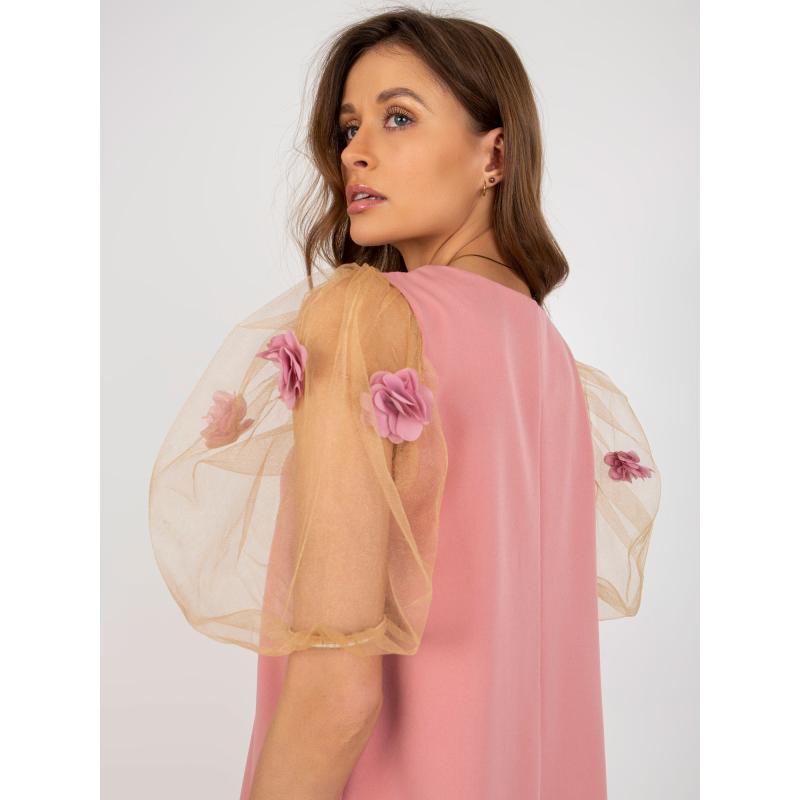 Női térdig érő ruha TADEA rózsaszín/karamell színben