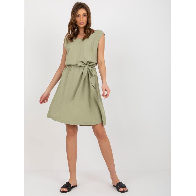 Dámské šaty s páskem RUE PARIS světle zelené 