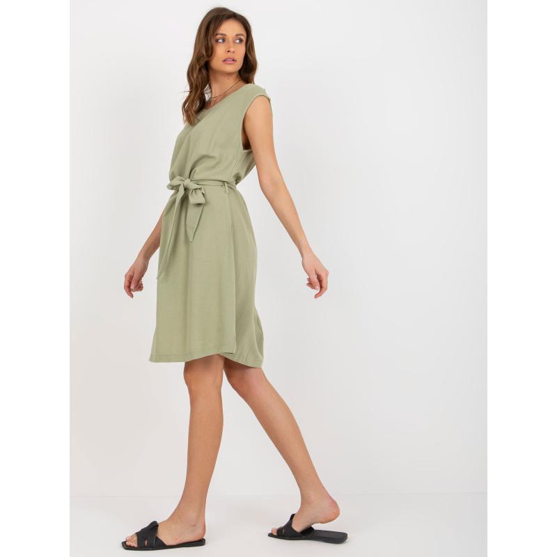 Dámské šaty s páskem RUE PARIS světle zelené 