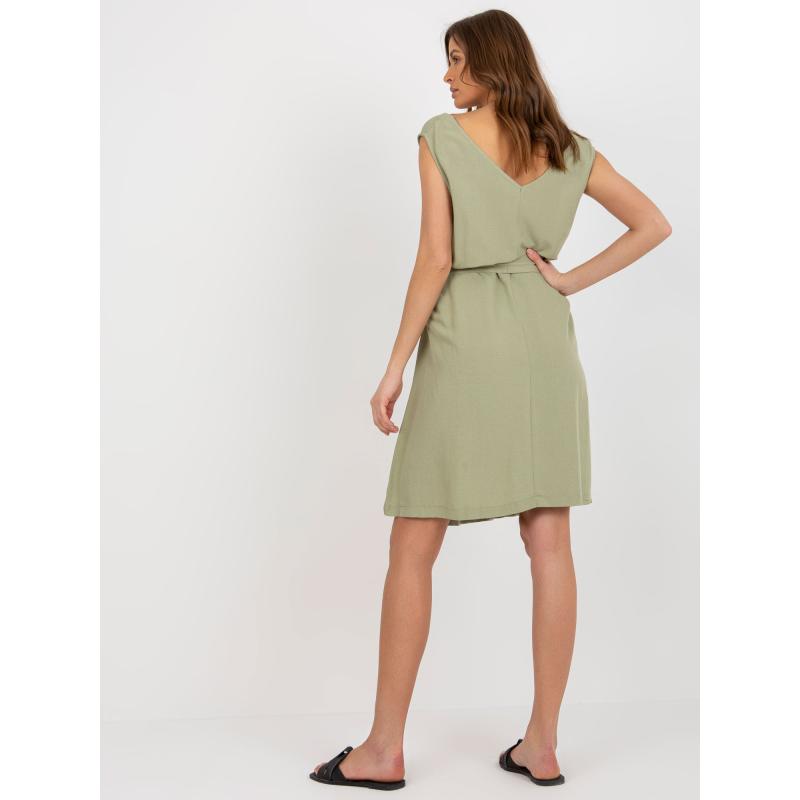 Dámské šaty s páskem RUE PARIS světle zelené 
