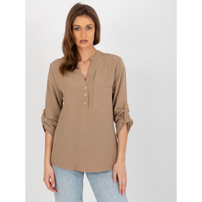 Dámská halenka na knoflíky RUE PARIS tmavě béžová