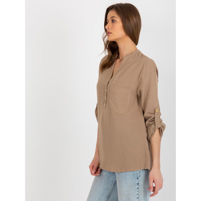 Dámská halenka na knoflíky RUE PARIS tmavě béžová