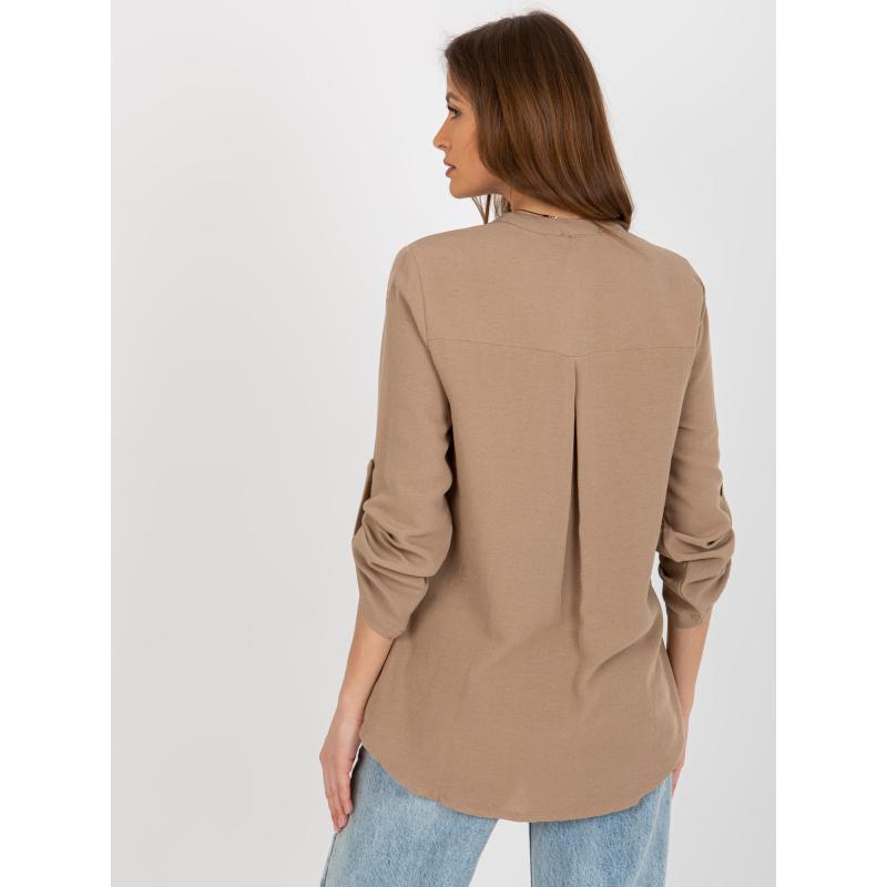 Dámská halenka na knoflíky RUE PARIS tmavě béžová