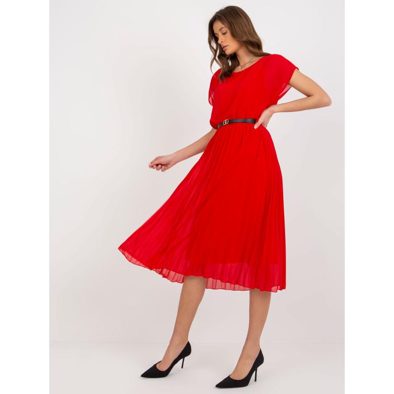 Dámské šaty s páskem plisované midi VITA červené