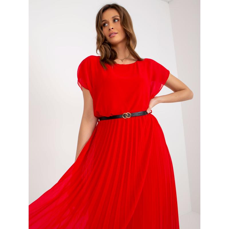 Dámské šaty s páskem plisované midi VITA červené