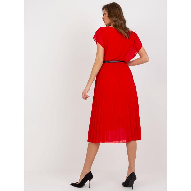 Dámské šaty s páskem plisované midi VITA červené