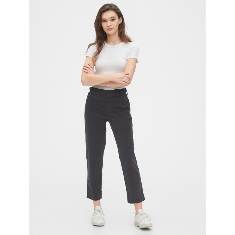 Kalhoty straight khaki high rise