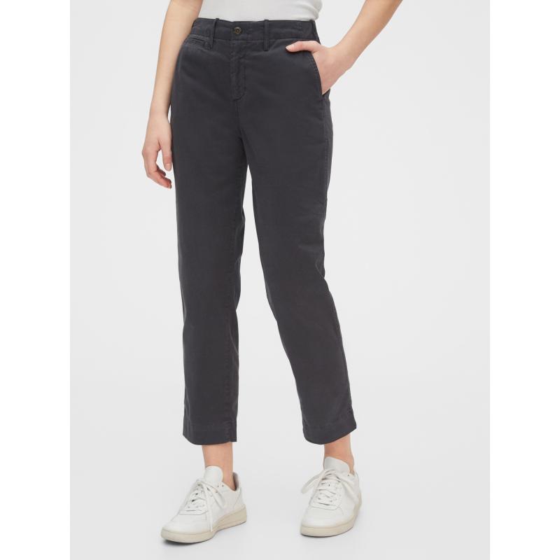 Kalhoty straight khaki high rise