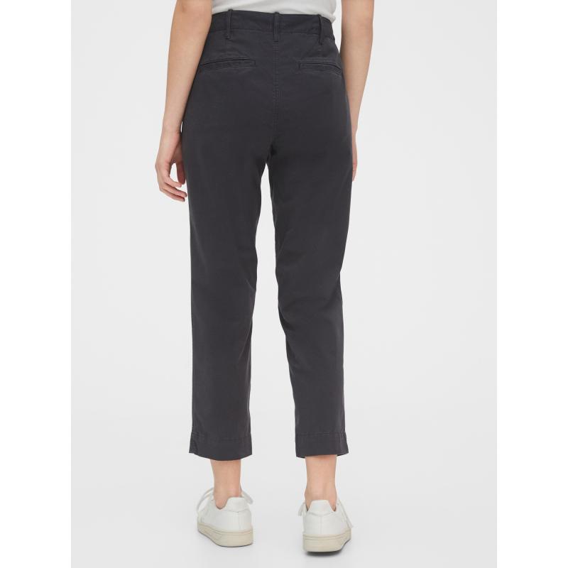 Kalhoty straight khaki high rise