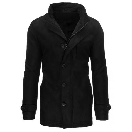 Pánský černý kabát se zapínáním na zip a knoflíky