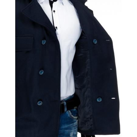 Pánský tmavě modrý kabát se zapínáním na zip a knoflíky