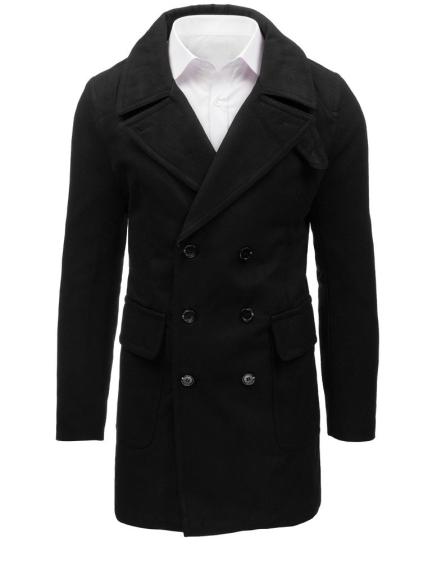Černý pánský zimní dvouřadý kabát