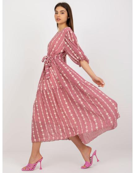 Dámske šaty s volánom a výšivkou midi EUGENIA ružové