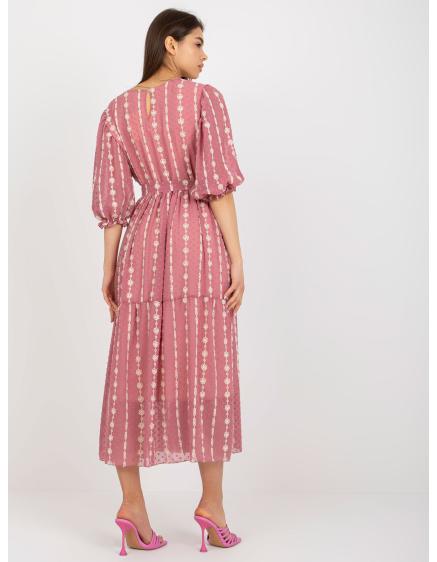 Dámske šaty s volánom a výšivkou midi EUGENIA ružové