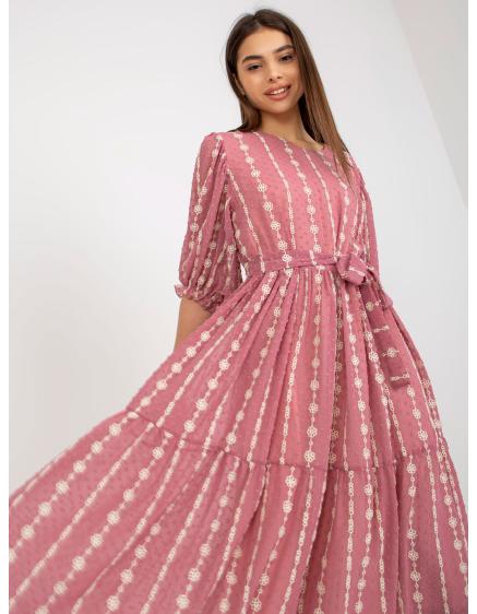 Dámske šaty s volánom a výšivkou midi EUGENIA ružové