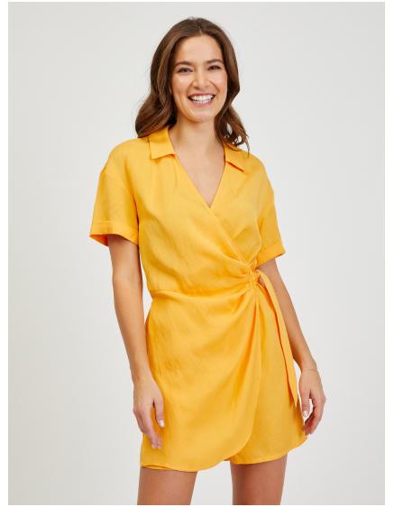 Sárga női lenvászon tekercsruha