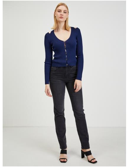 Tmavě modrý dámský kardigan s průstřihy