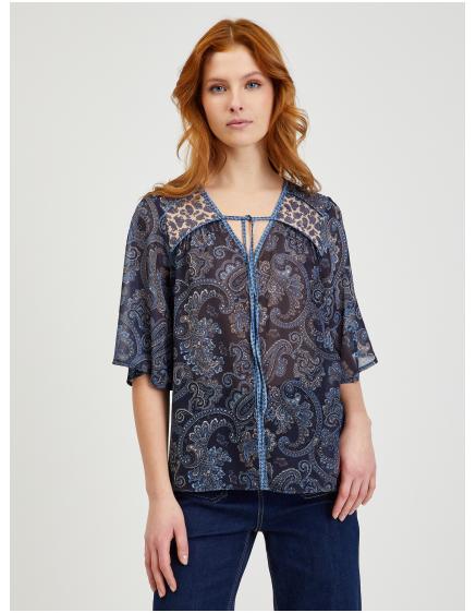 Tmavě modrá dámská vzorovaná halenka