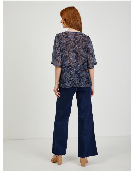 Tmavě modrá dámská vzorovaná halenka