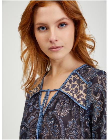 Tmavě modrá dámská vzorovaná halenka