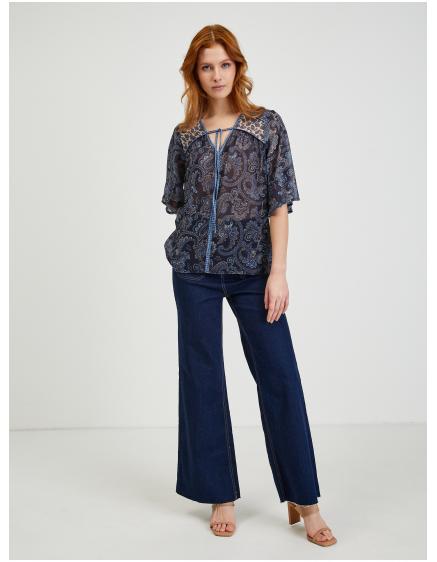 Tmavě modrá dámská vzorovaná halenka