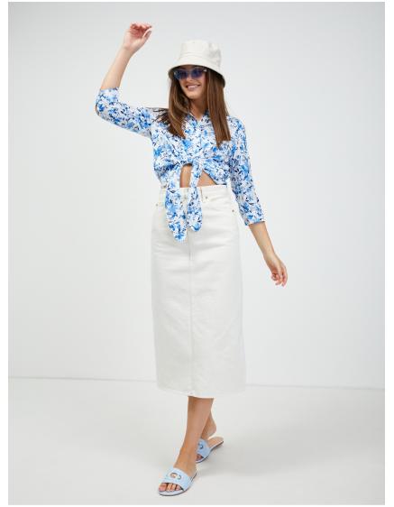 Bílo-modrá květovaná košile s uzlem