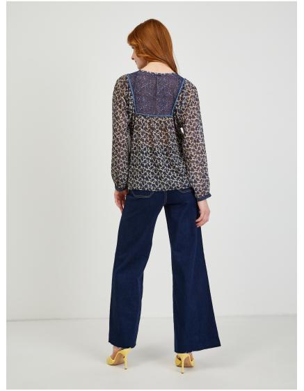 Tmavě modrá dámská vzorovaná halenka