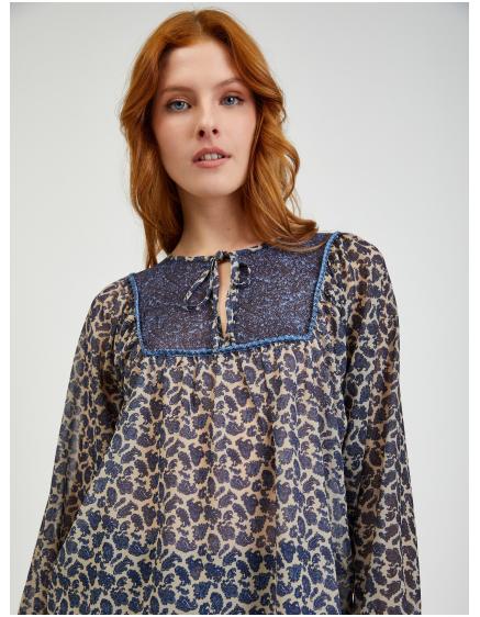 Tmavě modrá dámská vzorovaná halenka