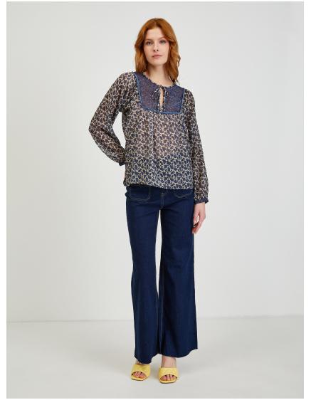 Tmavě modrá dámská vzorovaná halenka