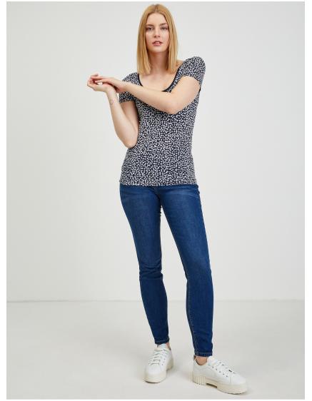 Tmavě modré dámské květované tričko