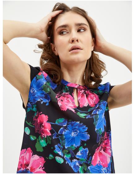Růžovo-černá dámská květovaná halenka