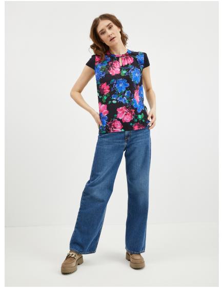 Růžovo-černá dámská květovaná halenka