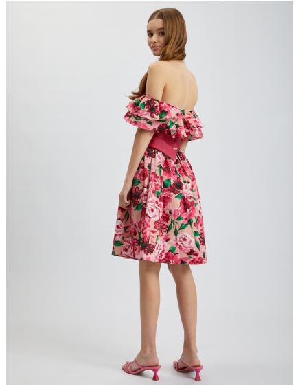 Tmavě růžové dámské květované šaty