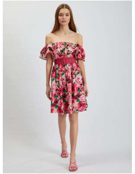 Tmavě růžové dámské květované šaty