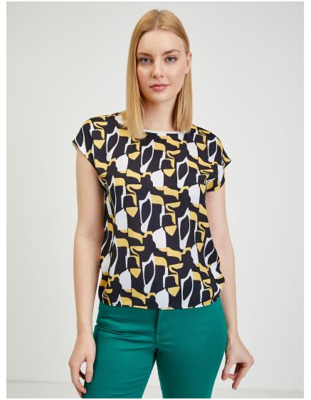 Žluto-modré dámské vzorované tričko