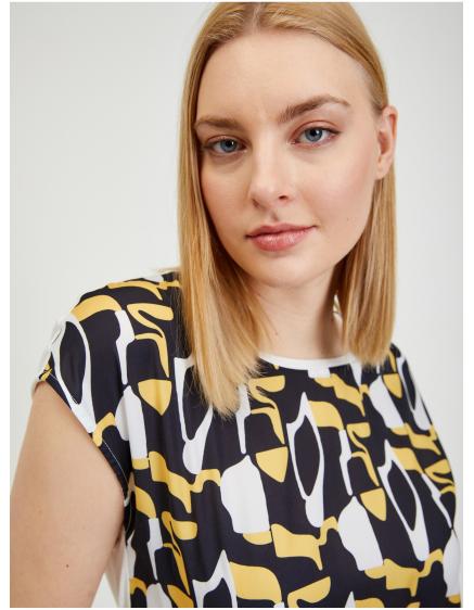 Žluto-modré dámské vzorované tričko