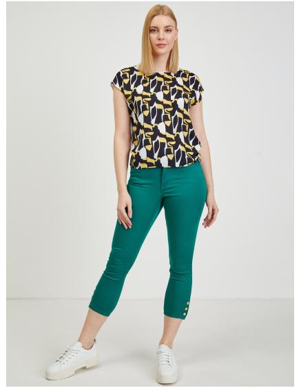 Žluto-modré dámské vzorované tričko