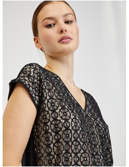 Béžovo-černé dámské krajkové tričko