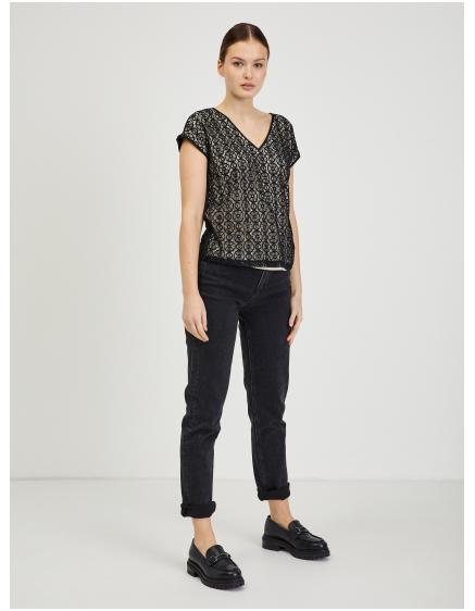 Béžovo-černé dámské krajkové tričko