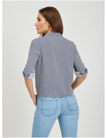 Bílo-modrá dámská pruhovaná košile s uzlem