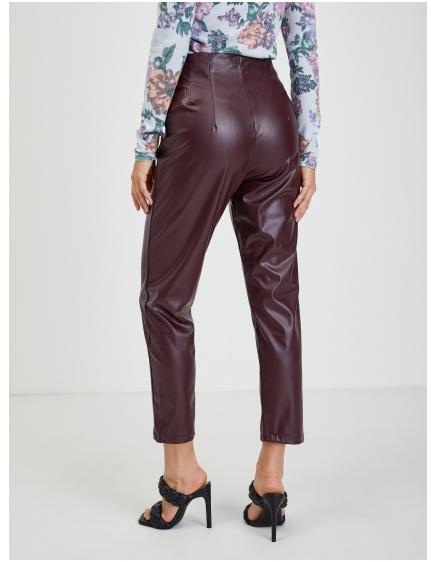 Vínové dámské koženkové kalhoty