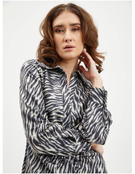 Béžovo-černé dámské vzorované košilové šaty v semišové úpravě ORSA 34